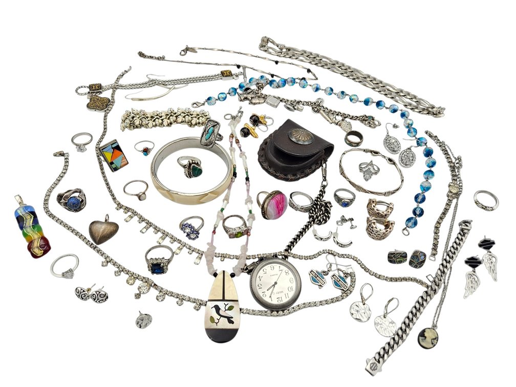 Assorted Silver-Colored Costume Jewelry - Harley Davidson, and More (S-7)