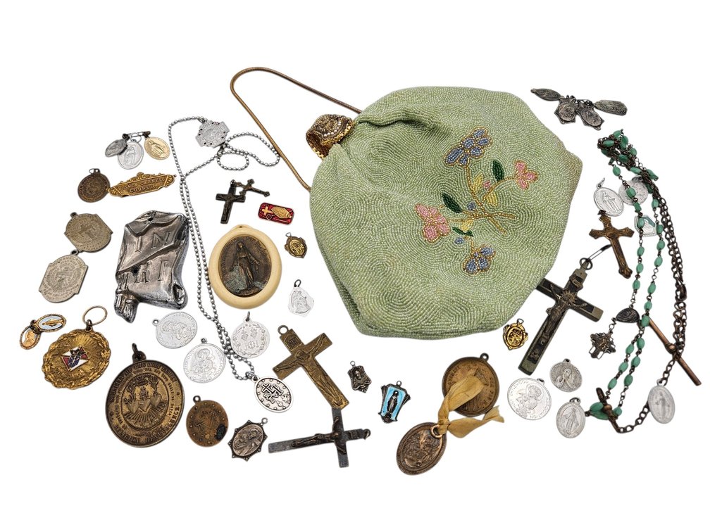 Catholic Medallions, Rosaries, Paris Hand Made Bag, and More (S-7)