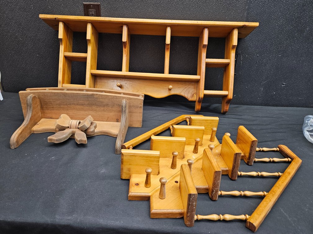 Wooden Vintage Wall Shelves, and Hooks (S-6)