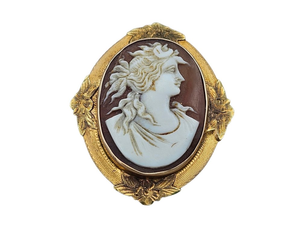 10K Yellow Gold Floral Cameo Pin/Pendant (V)