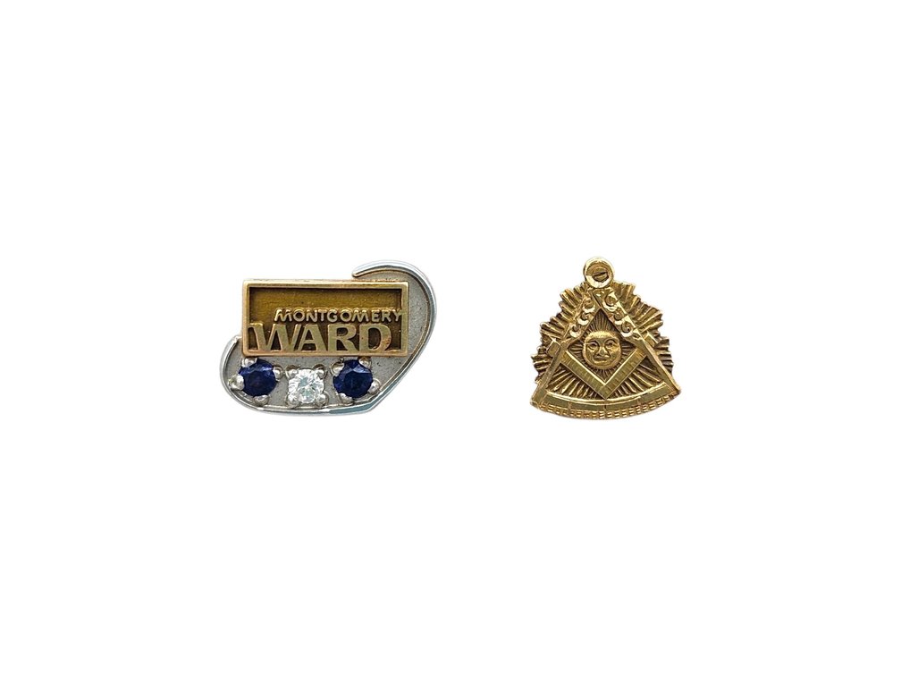 14K Yellow Gold Pin Lot - 'Montgomery Ward' and Masonic (V)