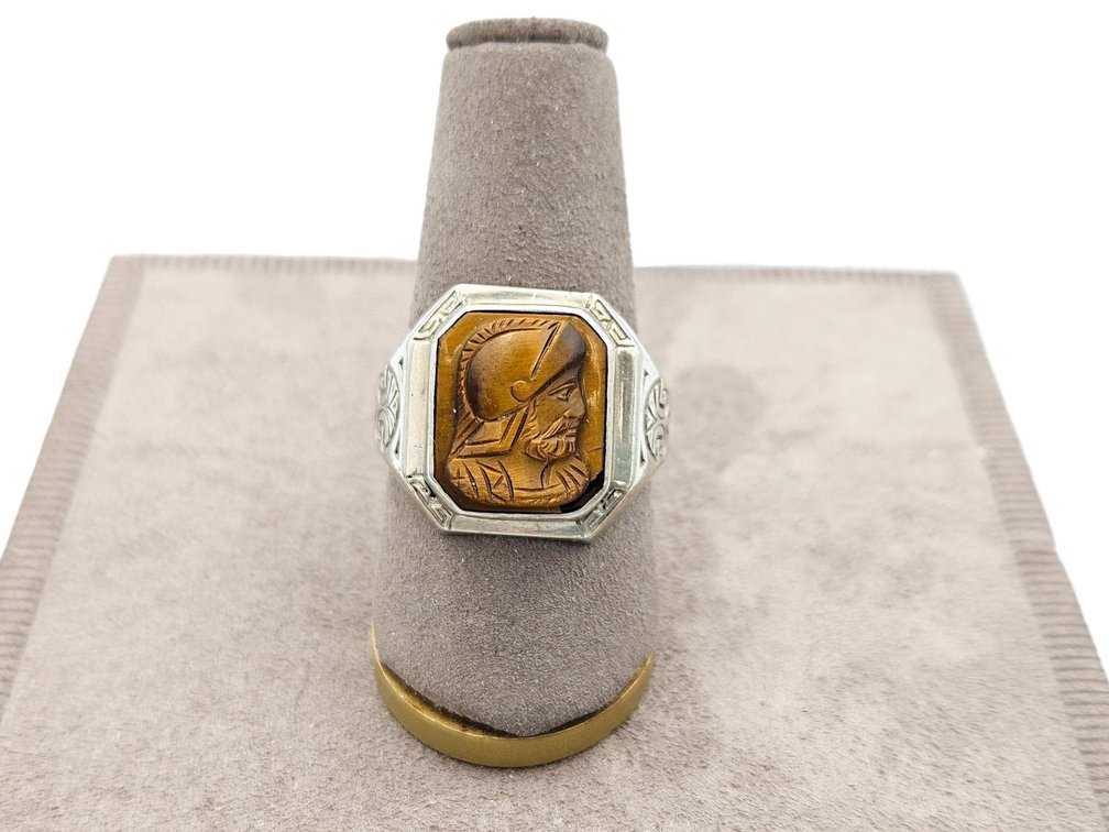 10K White Gold Mens Cameo Ring - Damaged (V)