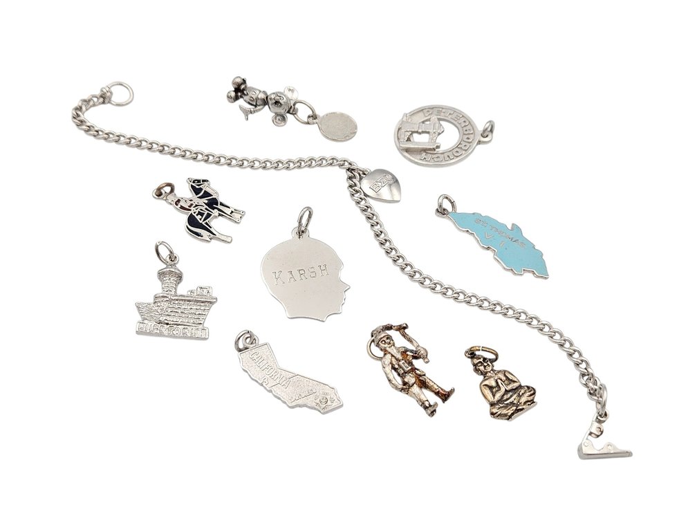 Sterling Bracelet and Sterling Charms Lot (V)