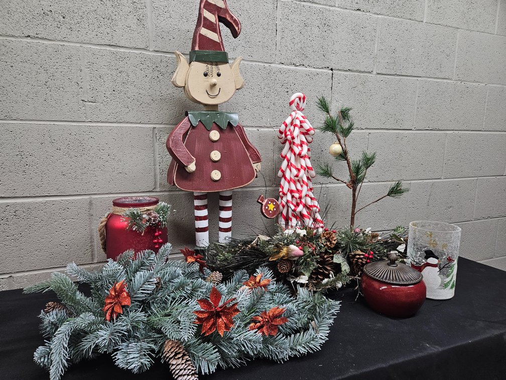 Assorted Christmas Decor - Greenery, Wooden Elf, and More (S-13)