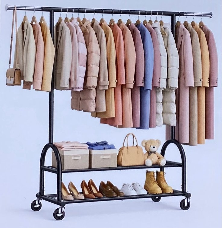 Rolling Clothes Rack with Shelves (S3)