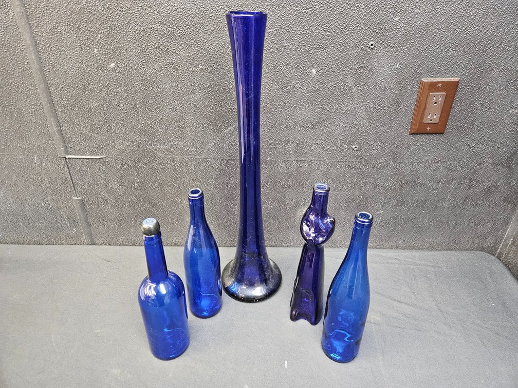 Cobalt Blue Glass Bottles and Vase (S5)
