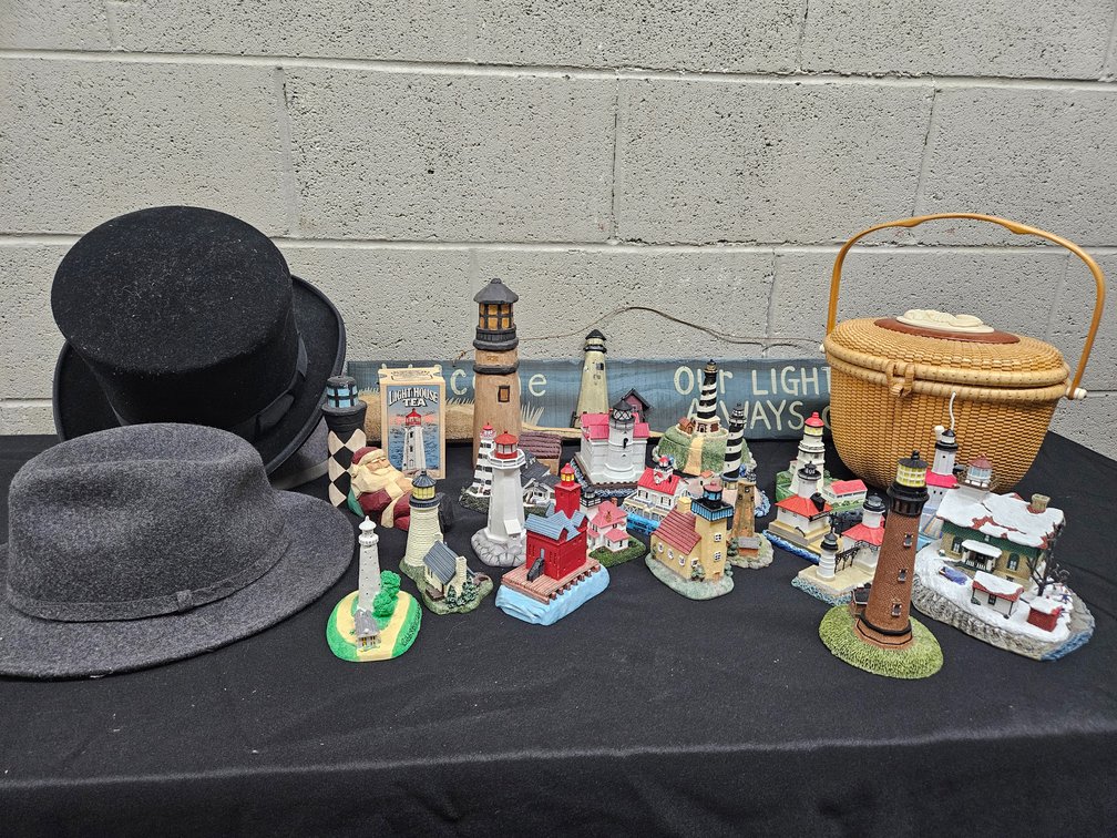 XL Lighthouse Decor Lot, Vintage Hats, and More (S-10)