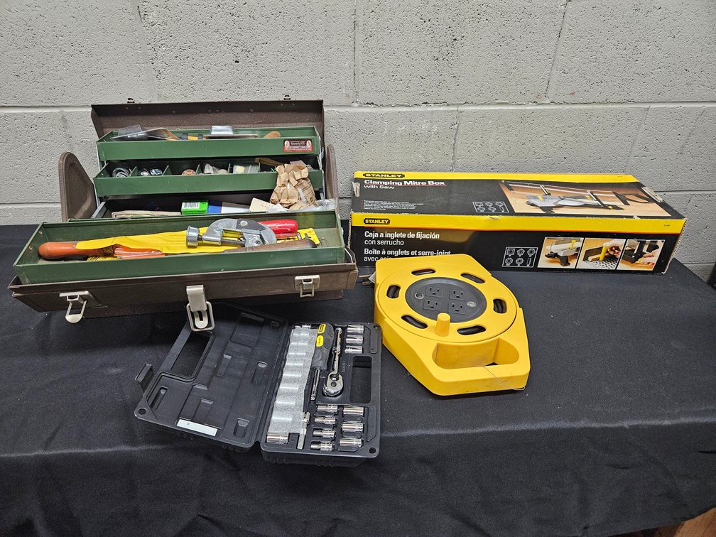 Stanley Clamping Mitre Box, Tool Box With Tools, and More (S-11)