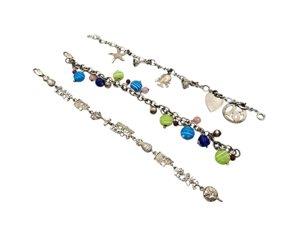 Sterling Bracelet Lot - Glass Beads, and More (V)
