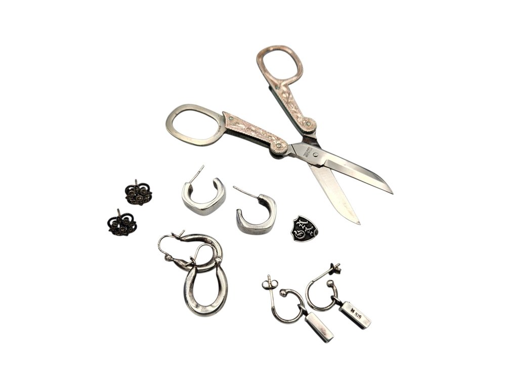 Sterling Earrings and Stainless/Sterling Folding Scissors (V)
