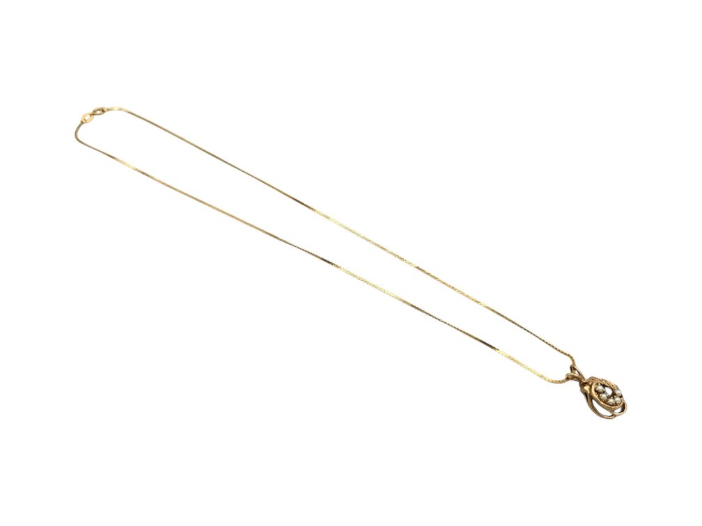 14K Yellow Gold S-Chain, and 10K Yellow Gold Pearl Pendant (V)