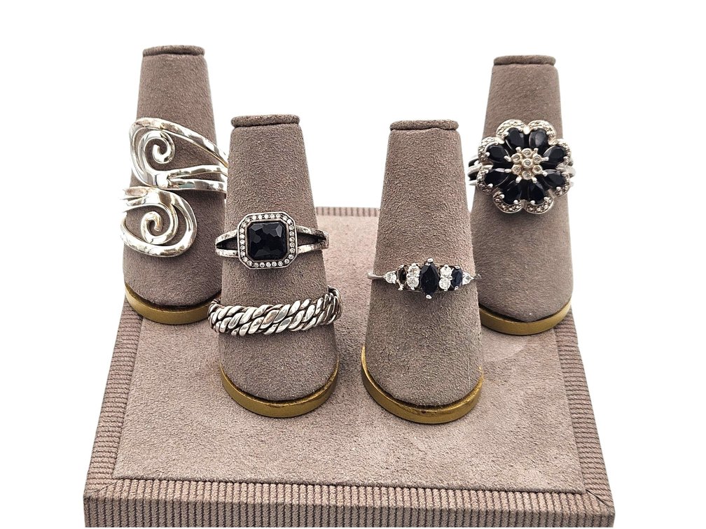 Sterling Rings Lot - CZ/Black Stones (V)