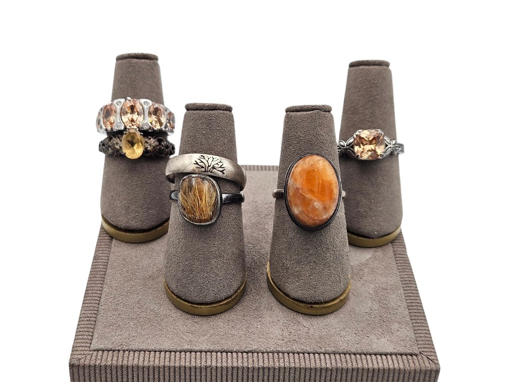 Sterling Rings Lot - Citrine, Quartz, and More (V)