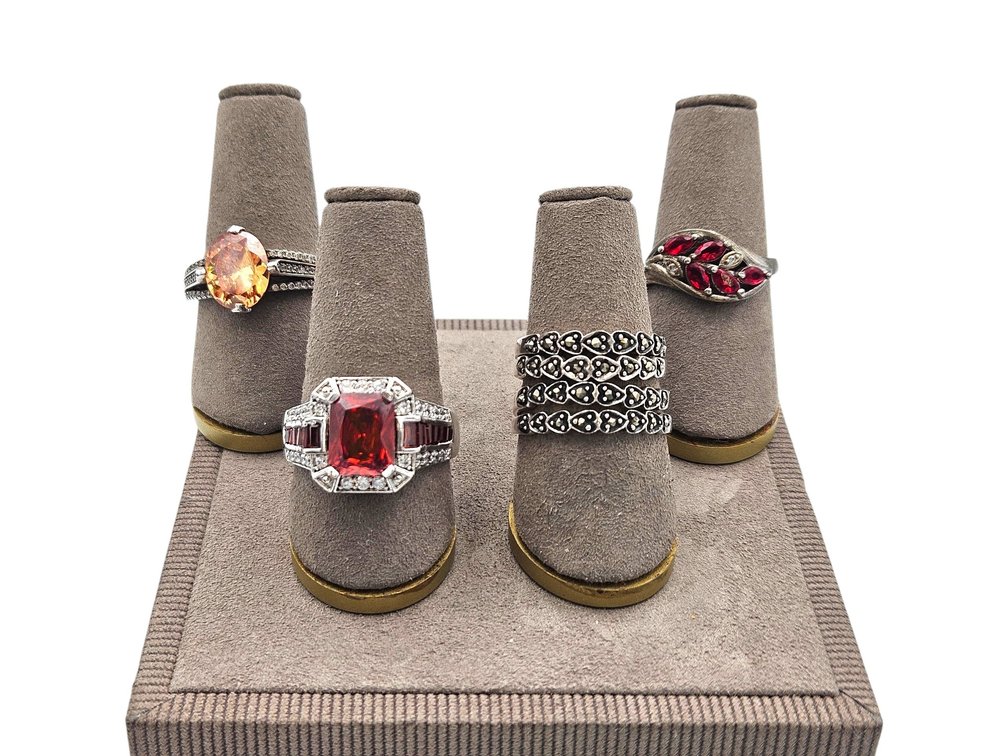 Sterling Rings Lot - Red/Orange Stones (V)