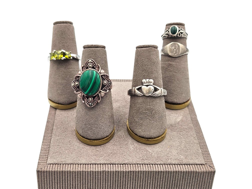 Sterling Rings Lot - Green Stones (V)