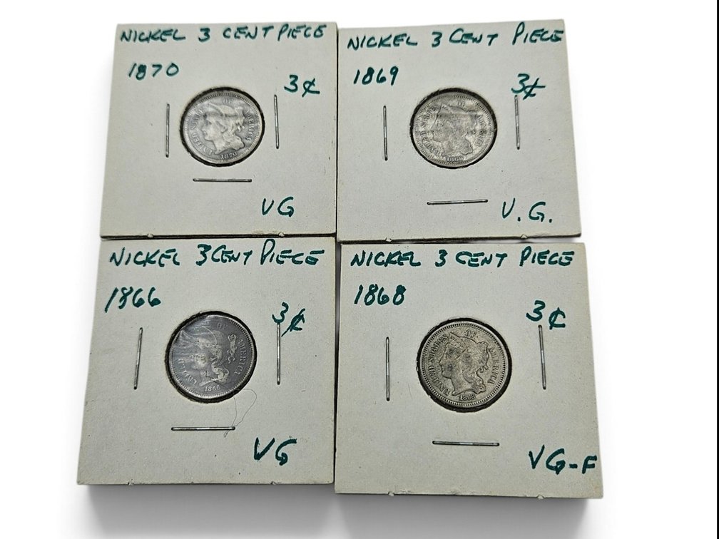 1866,68,69&70 Three Cent Coins (V)