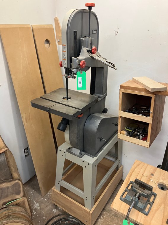 Ridgid 14" band saw with stand on custom cart