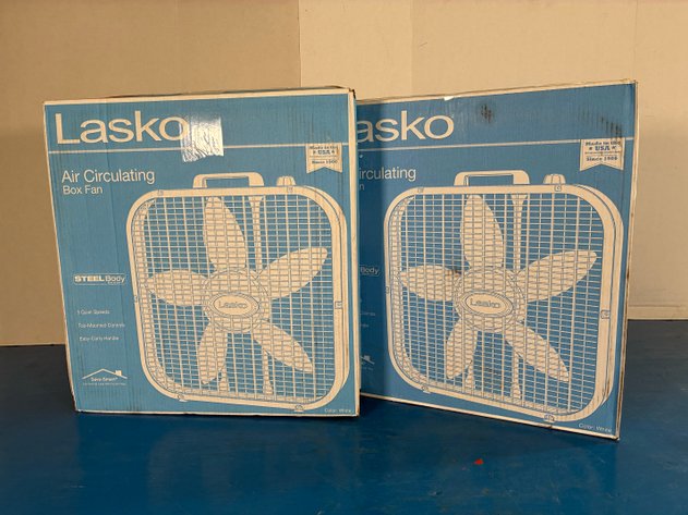 Image for (2) 20 in. 3 Speed Air Circulating Box Fan for Home in White with Save Smart Technology, 1820 CFM and Carry Handle