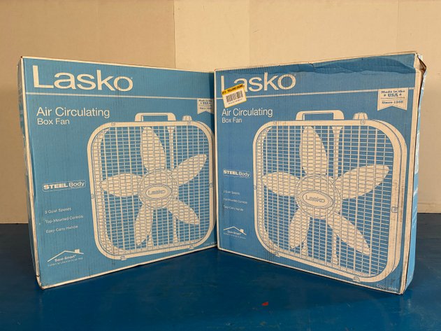 Image for (2) 20 in. 3 Speed Air Circulating Box Fan for Home in White with Save Smart Technology, 1820 CFM and Carry Handle