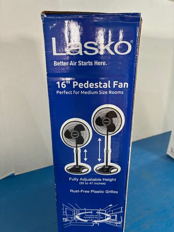 Image for Lasko 16 in. 3-Speed Oscillating Pedestal Fan for Home in Black with Adjustable Height, Tilt Back Head and Easy Assembly