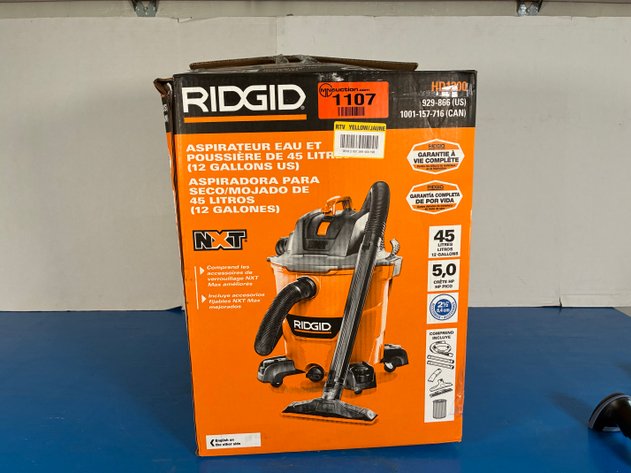 Image for Ridgid 12 Gal. 5.0 Peak HP NXT Shop Vacuum Wet Dry Vac with General Debris Filter, Locking Hose and Attachments HD1200