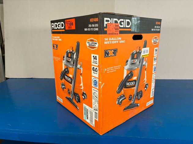 Image for Ridgid 14 Gal. 6.0 Peak HP NXT Shop Vacuum Wet Dry Vac with Fine Dust Filter, Locking Hose, Wands and Attachments HD1400