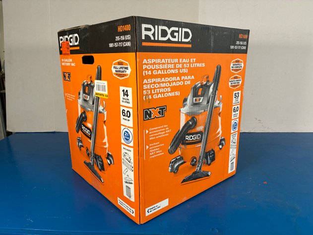 Image for Ridgid 14 Gal. 6.0 Peak HP NXT Shop Vacuum Wet Dry Vac with Fine Dust Filter, Locking Hose, Wands and Attachments HD1400