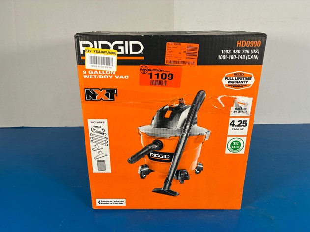 Image for Ridgid 9 Gal. 4.25 Peak HP NXT Shop Vacuum Wet Dry Vac with General Debris Filter, Locking Hose and Attachments HD09001