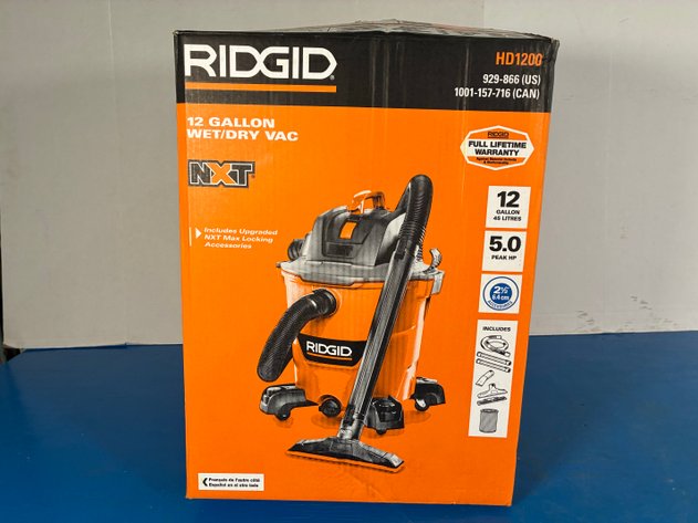 Image for Ridgid 12 Gal. 5.0 Peak HP NXT Shop Vacuum Wet Dry Vac with General Debris Filter, Locking Hose and Attachments HD1200