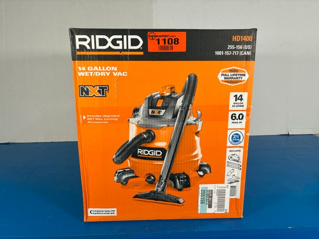 Image for Ridgid 14 Gal. 6.0 Peak HP NXT Shop Vacuum Wet Dry Vac with Fine Dust Filter, Locking Hose, Wands and Attachments HD1400