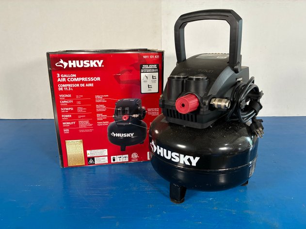 Image for Husky 3 Gal. 120 PSI Portable Electric Oil-Free Light Duty Pancake Air Compressor with Fold Down Handle and 1-Quick Coupler