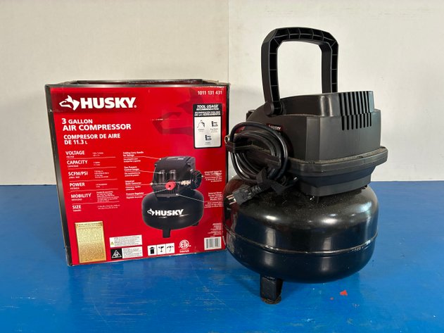 Image for Husky 3 Gal. 120 PSI Portable Electric Oil-Free Light Duty Pancake Air Compressor with Fold Down Handle and 1-Quick Coupler