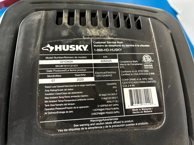 Image for Husky 3 Gal. 120 PSI Portable Electric Oil-Free Light Duty Pancake Air Compressor with Fold Down Handle and 1-Quick Coupler