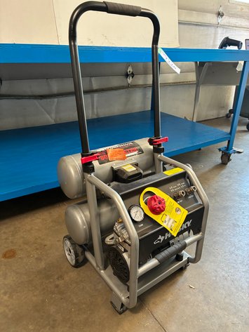 Image for Husky 4.5 Gal. 175 PSI Portable Electric Oil-Free Quiet Twin Stack Jobsite Air Compressor w/Rubber Wheels and 2-Quick Couplers