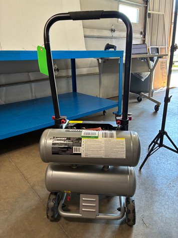 Image for Husky 4.5 Gal. 175 PSI Portable Electric Oil-Free Quiet Twin Stack Jobsite Air Compressor w/Rubber Wheels and 2-Quick Couplers