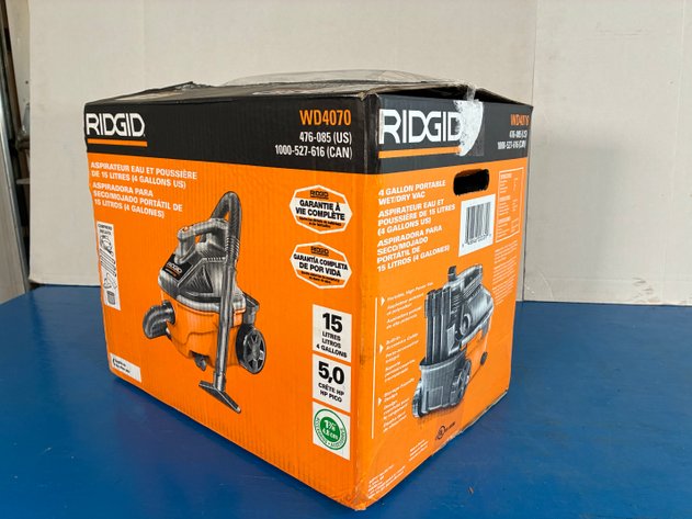 Image for Ridgid 4 Gal. 5.0 Peak HP Portable Shop Vacuum Wet Dry Vac with Fine Dust Filter, Locking Hose and Attachments WD4070