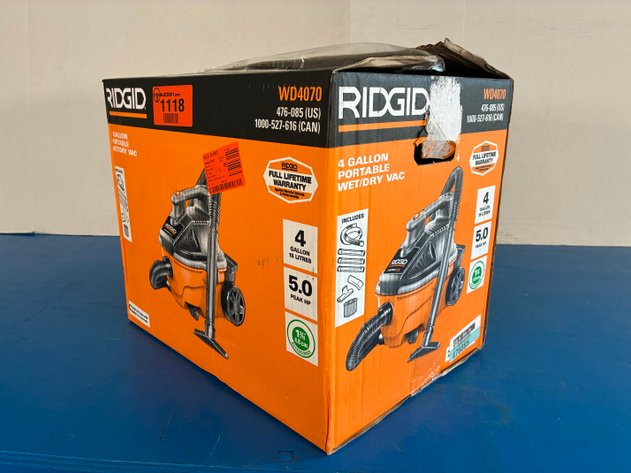 Image for Ridgid 4 Gal. 5.0 Peak HP Portable Shop Vacuum Wet Dry Vac with Fine Dust Filter, Locking Hose and Attachments WD4070