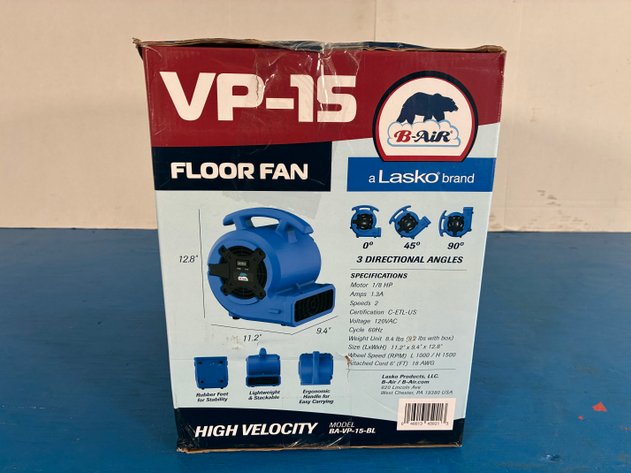 Image for B-Air VP-15 ⅛ HP Compact Residential Mover & Blower Fan: Blue