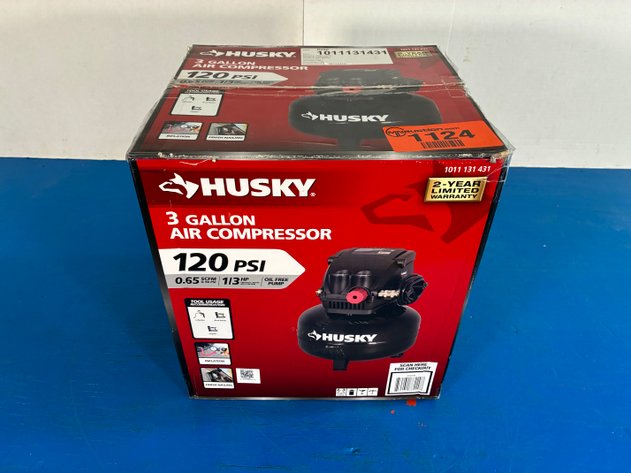 Image for Husky 3 Gal. 120 PSI Portable Electric Oil-Free Light Duty Pancake Air Compressor with Fold Down Handle and 1-Quick Coupler