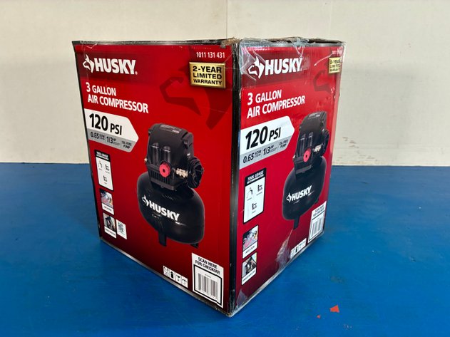Image for Husky 3 Gal. 120 PSI Portable Electric Oil-Free Light Duty Pancake Air Compressor with Fold Down Handle and 1-Quick Coupler