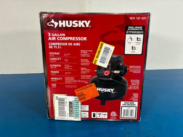 Image for Husky 3 Gal. 120 PSI Portable Electric Oil-Free Light Duty Pancake Air Compressor with Fold Down Handle and 1-Quick Coupler