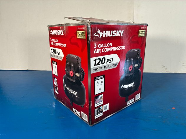 Image for Husky 3 Gal. 120 PSI Portable Electric Oil-Free Light Duty Pancake Air Compressor with Fold Down Handle and 1-Quick Coupler