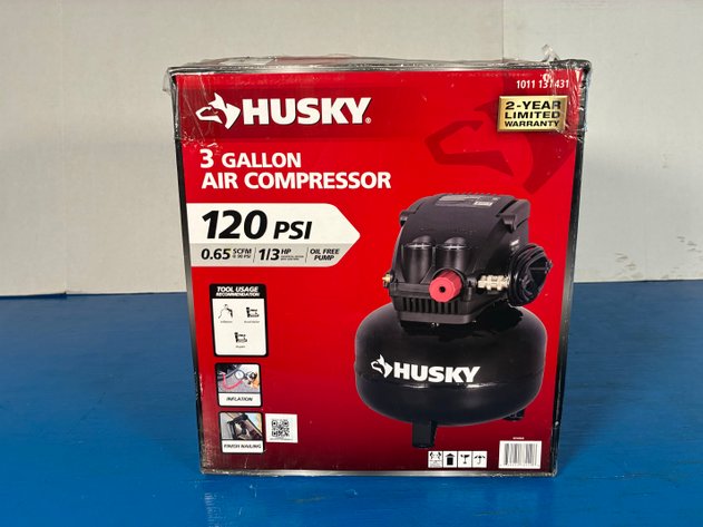 Image for Husky 3 Gal. 120 PSI Portable Electric Oil-Free Light Duty Pancake Air Compressor with Fold Down Handle and 1-Quick Coupler