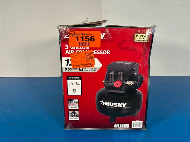 Image for Husky 3 Gal. 120 PSI Portable Electric Oil-Free Light Duty Pancake Air Compressor with Fold Down Handle and 1-Quick Coupler