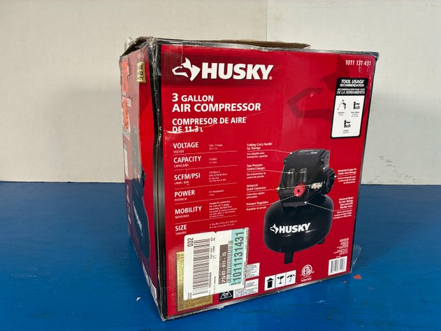 Image for Husky 3 Gal. 120 PSI Portable Electric Oil-Free Light Duty Pancake Air Compressor with Fold Down Handle and 1-Quick Coupler