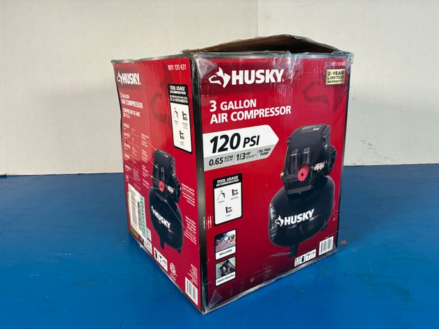 Image for Husky 3 Gal. 120 PSI Portable Electric Oil-Free Light Duty Pancake Air Compressor with Fold Down Handle and 1-Quick Coupler