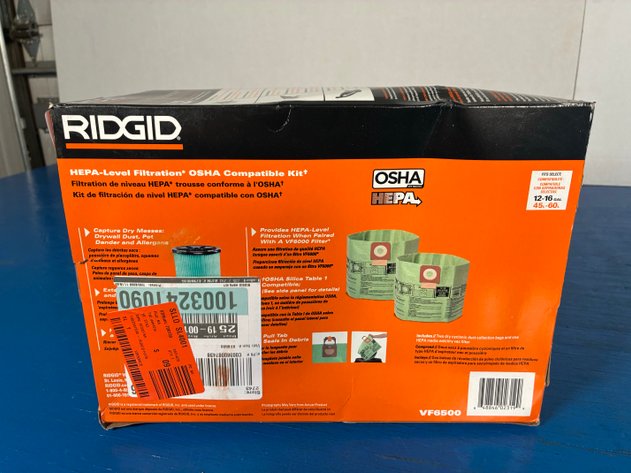 Image for Ridgid VF6500 OSHA Compatible Kit With (1) HEPA-Media Filter And (2) Cyclonic Pre-Separator Dust Bags