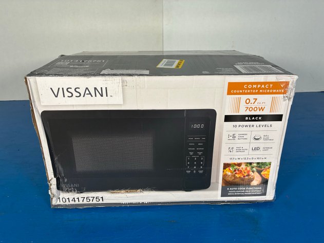 Image for Vissani 0.7 cu. ft. Electric 700-W Countertop Microwave in Black with Turntable, 6-Heating Functions, and 2-Step Lock System