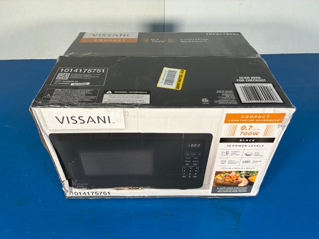 Image for Vissani 0.7 cu. ft. Electric 700-W Countertop Microwave in Black with Turntable, 6-Heating Functions, and 2-Step Lock System