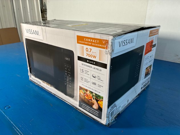 Image for Vissani 0.7 cu. ft. Electric 700-W Countertop Microwave in Black with Turntable, 6-Heating Functions, and 2-Step Lock System